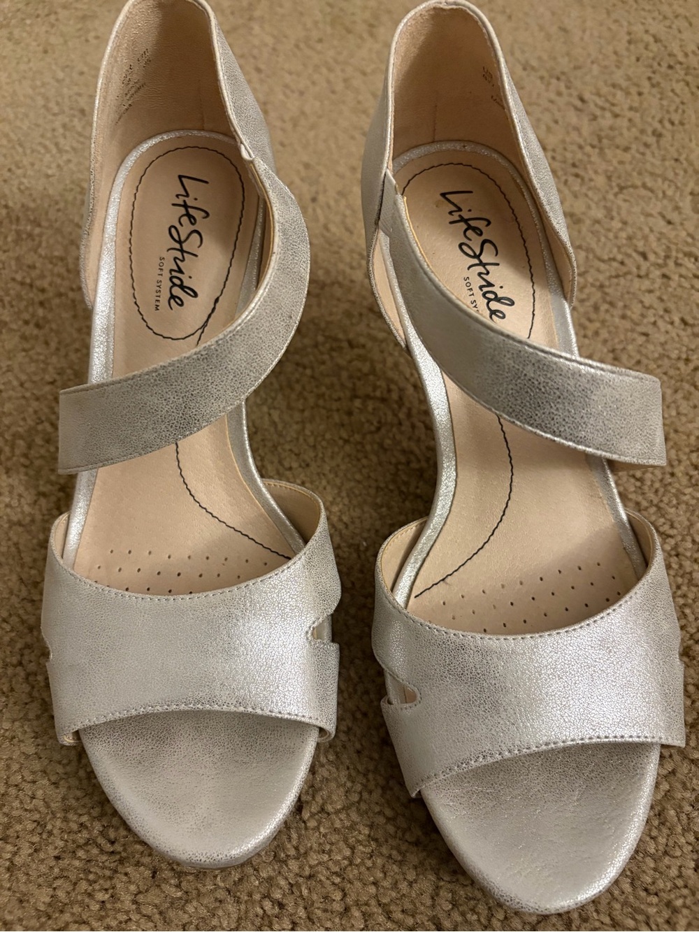 Life Stride Silver Metallic Strappy Heels